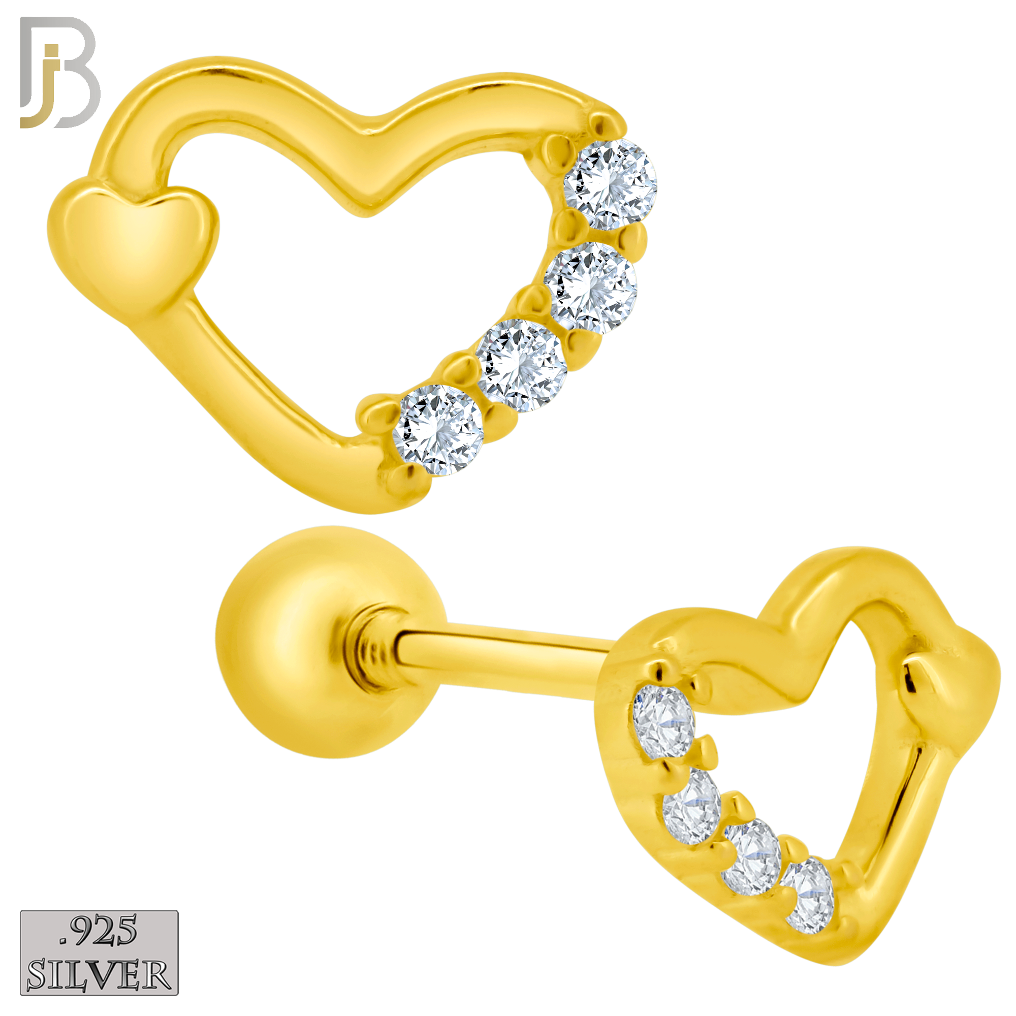 925-ES207 - Screw Ball Back - .925 Sterling Silver Heart Design Earring Stud with Clear Zircon image 2