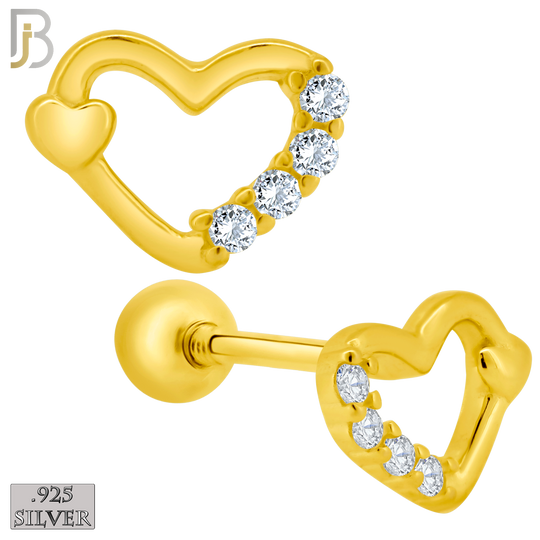 925-ES207 - Screw Ball Back - .925 Sterling Silver Heart Design Earring Stud with Clear Zircon image 2