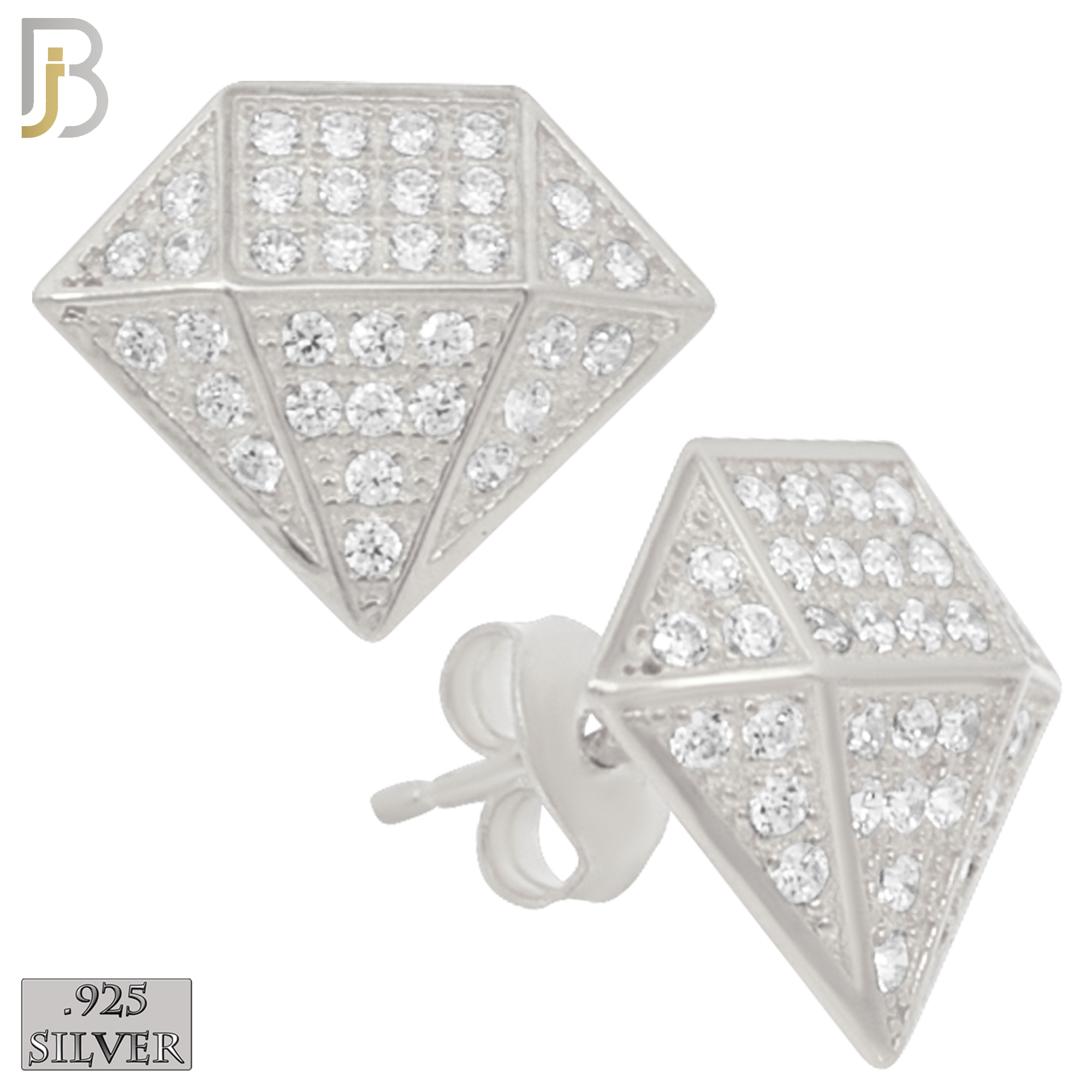 925-ES230 – .925 Sterling Silver Diamond Shaped Design Earring Stud with Zircon image 1