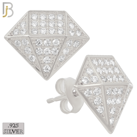 925-ES230 – .925 Sterling Silver Diamond Shaped Design Earring Stud with Zircon image 1