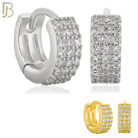 925-ES186 - .925 Sterling Silver Huggies Hoops Earrings with 3 Rows of Zircon image 0