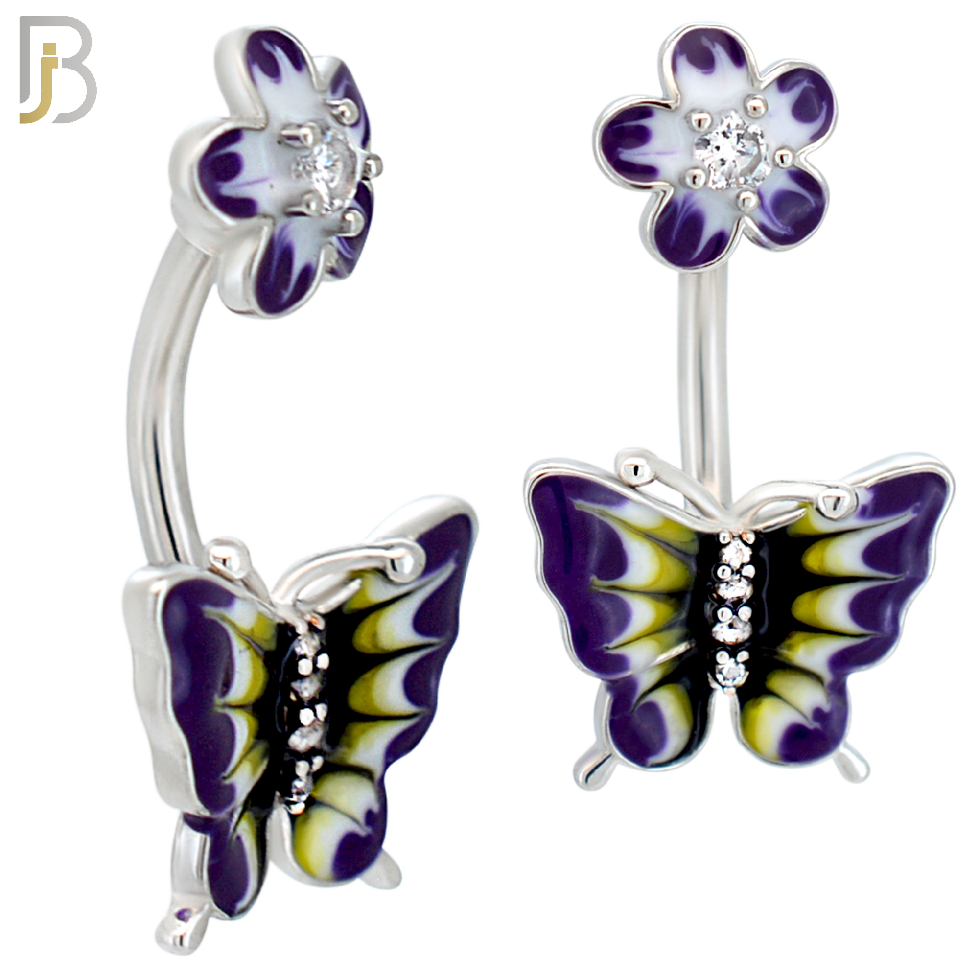 NB94 - 316L Stainless Steel Butterfly & Flower Banana Belly Ring image 0