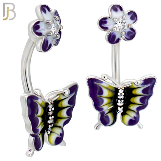 NB94 - 316L Stainless Steel Butterfly & Flower Banana Belly Ring image 0
