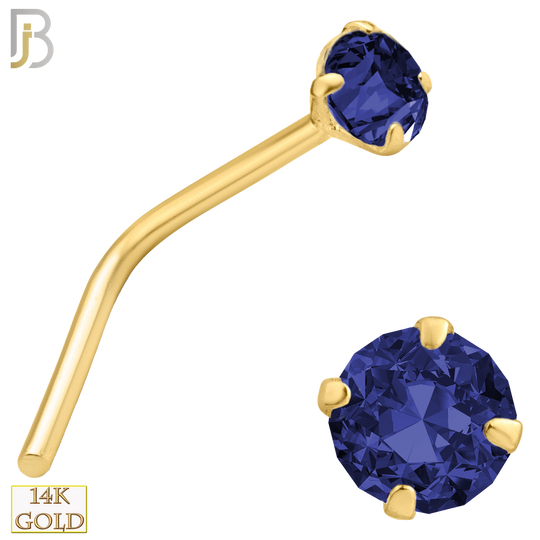 14-NR10CYS - 20g 14k Yellow Gold L-Shaped with Blue Sapphire Colored CZ - 2.5mm image