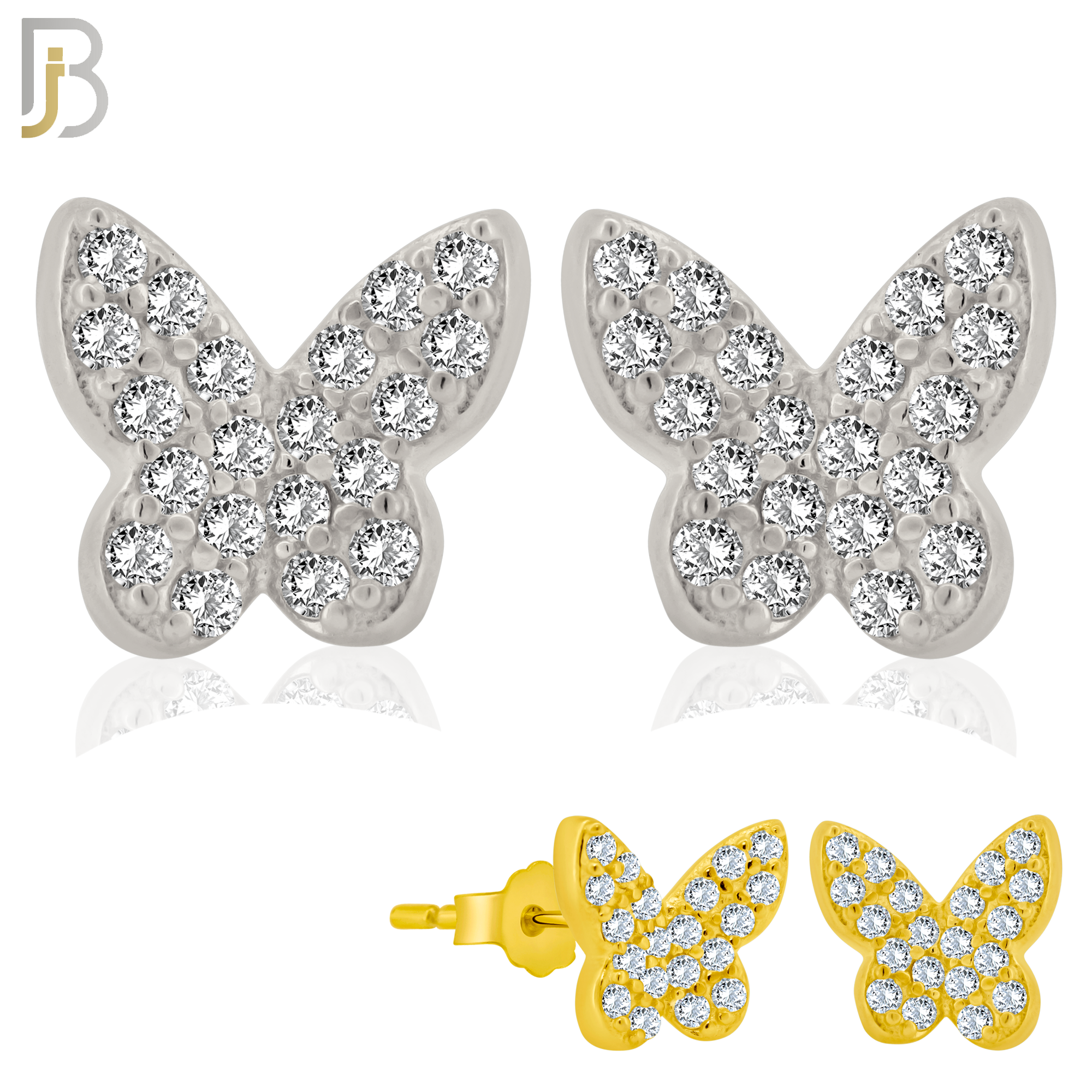925-ES316 - Push Back - .925 Sterling Silver Butterfly with Multi CZ Stud Earrings image 0