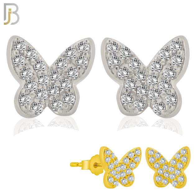 925-ES316 - Push Back - .925 Sterling Silver Butterfly with Multi CZ Stud Earrings image 0
