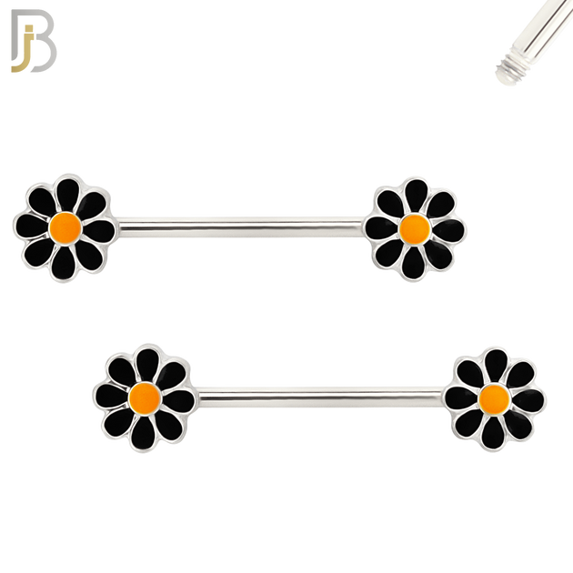 NP34 - 316L Surgical Steel Screw Flower  Daisy Design Nipple Ring Piercing Pair image 1