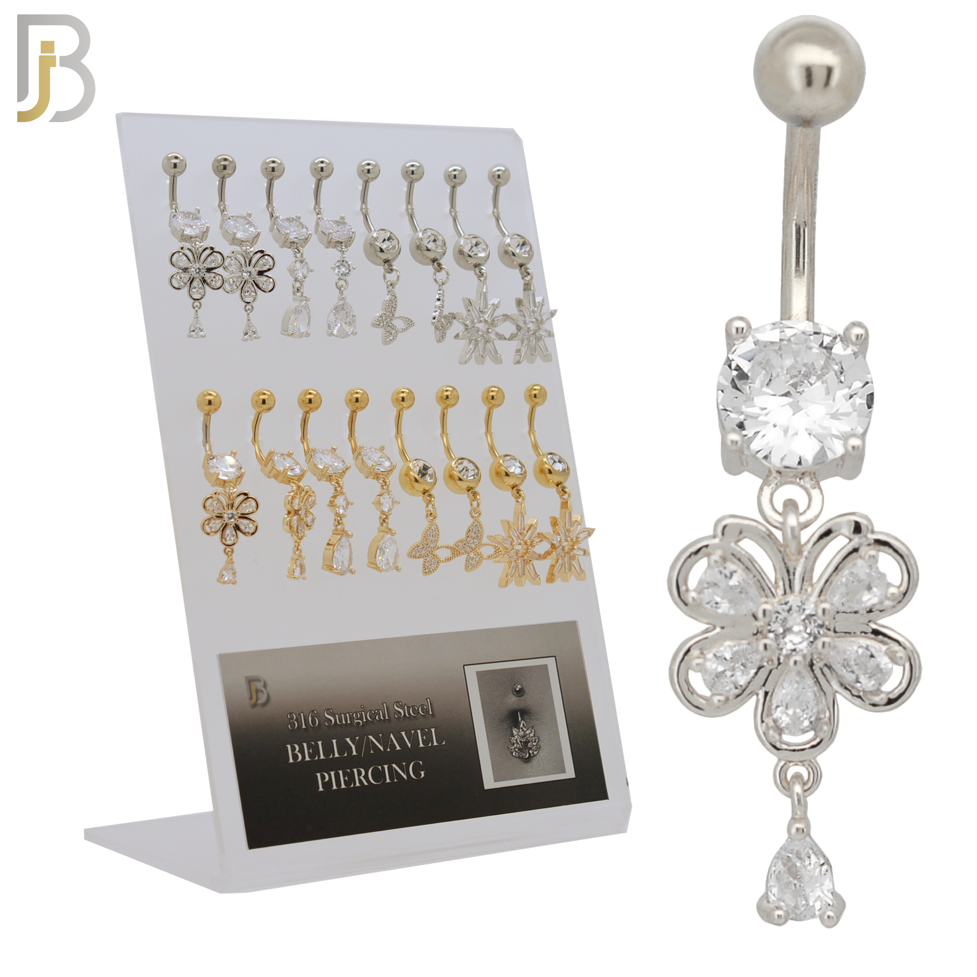 PK-N006 - 316L Surgical Steel Different Designs Dangle Belly Rings - Pack of 16 image 0