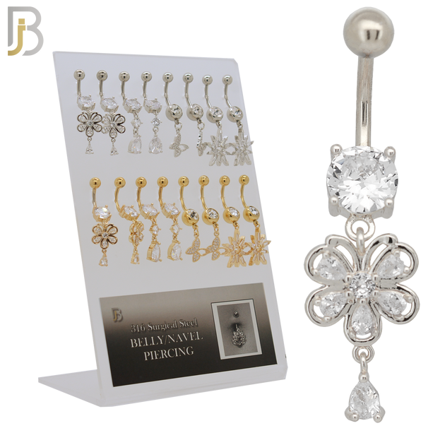 PK-N006 - 316L Surgical Steel Different Designs Dangle Belly Rings - Pack of 16 image 0