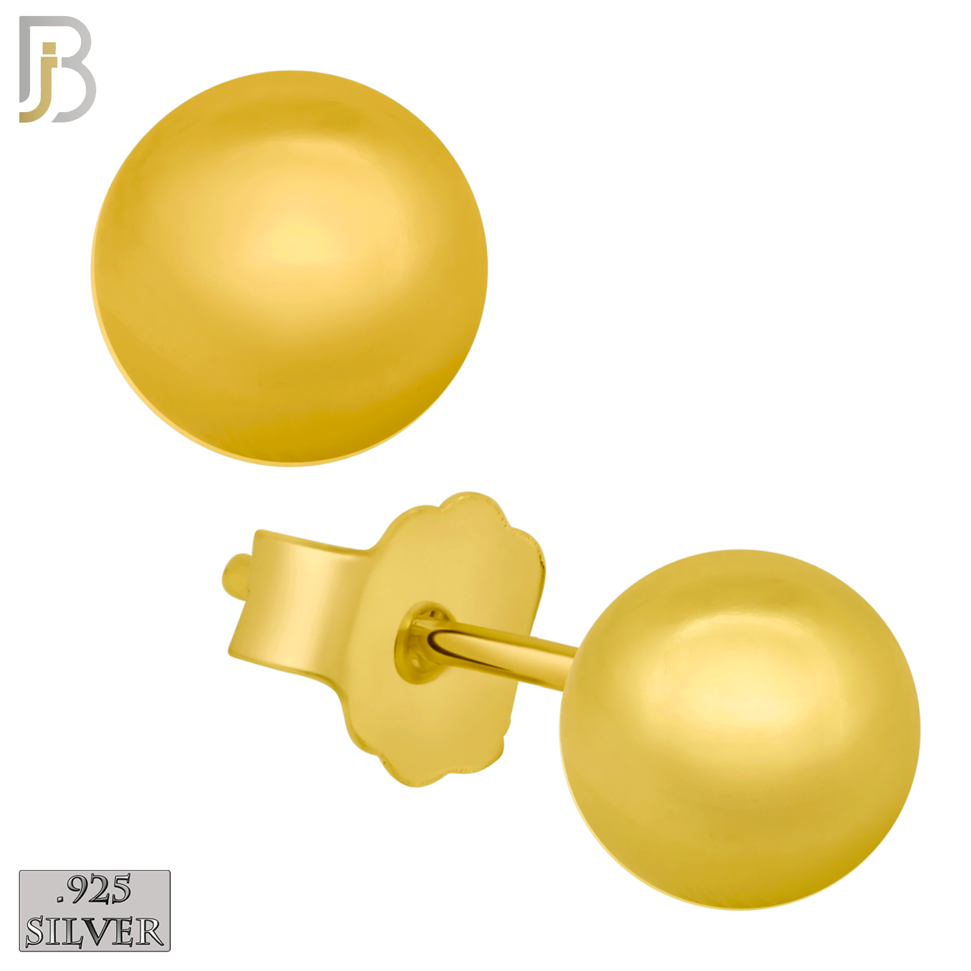925-ES12G - .925 Sterling Silver Earrings Ball Plain Studs Butterfly Back image 0