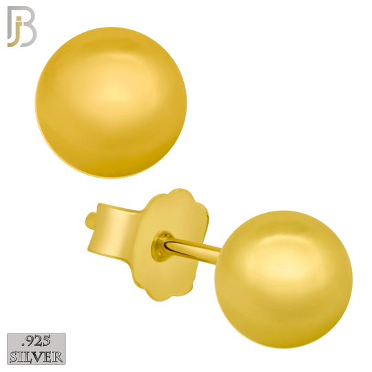 925-ES12G - .925 Sterling Silver Earrings Ball Plain Studs Butterfly Back image 0
