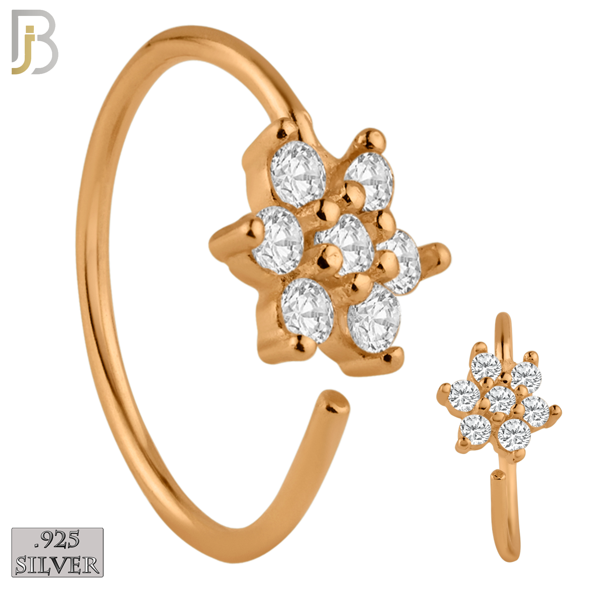 925-CT31 - 925 Sterling Silver Flower Design Nose Hoops 22g Thick 8mm wide (PACK OF 6) image 2