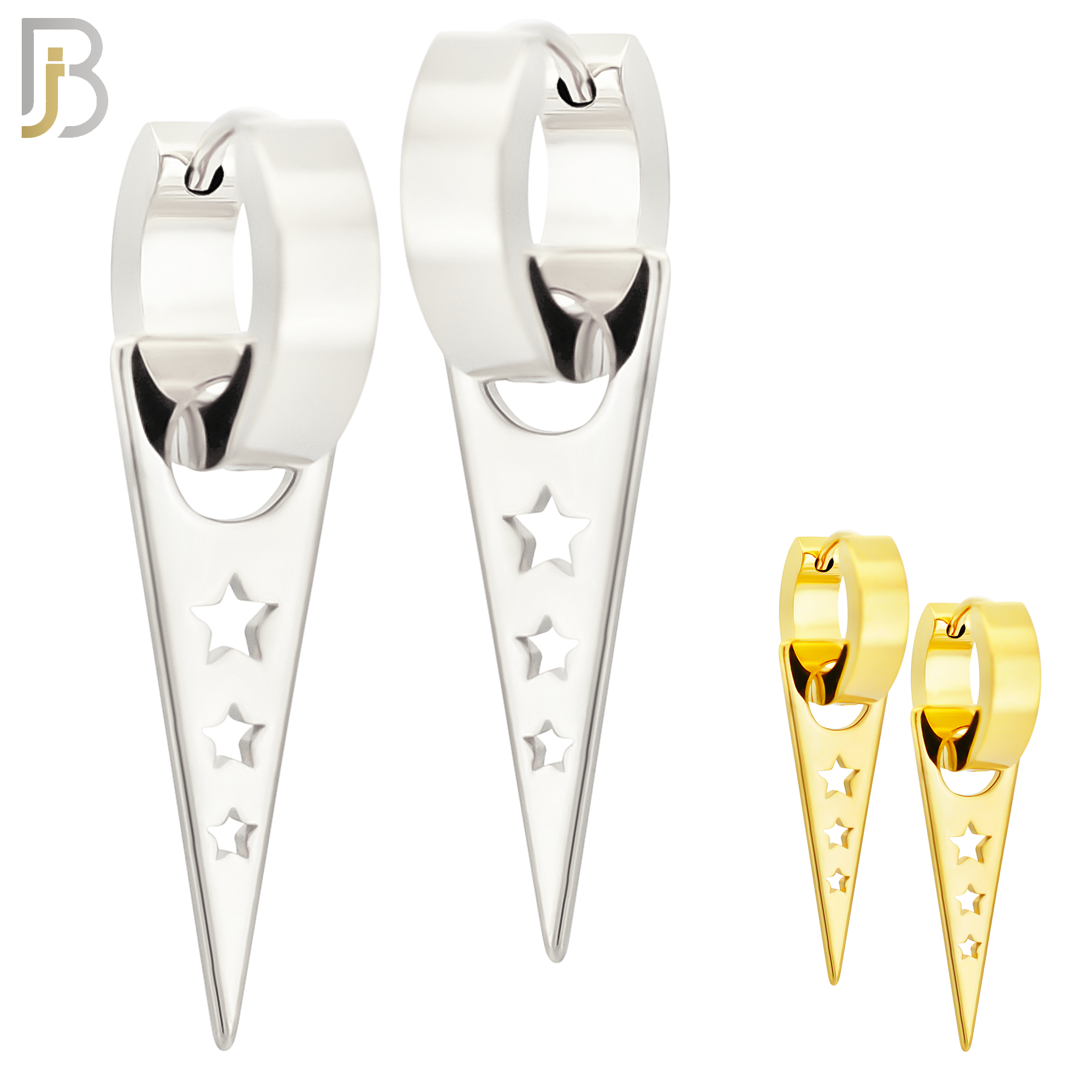 ES301 - 316L Stainless Steel Dangling Triangle with Hollow Stars Design Huggies image 0