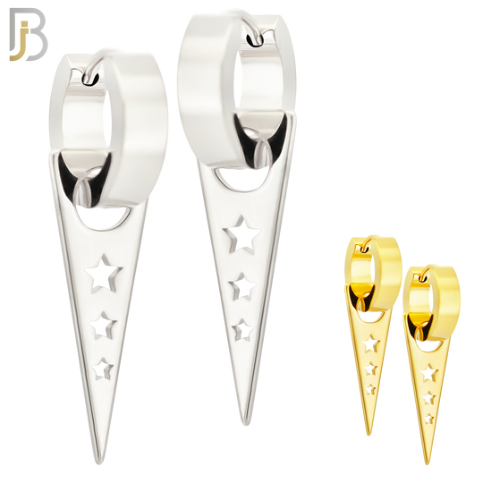 ES301 - 316L Stainless Steel Dangling Triangle with Hollow Stars Design Huggies image 0