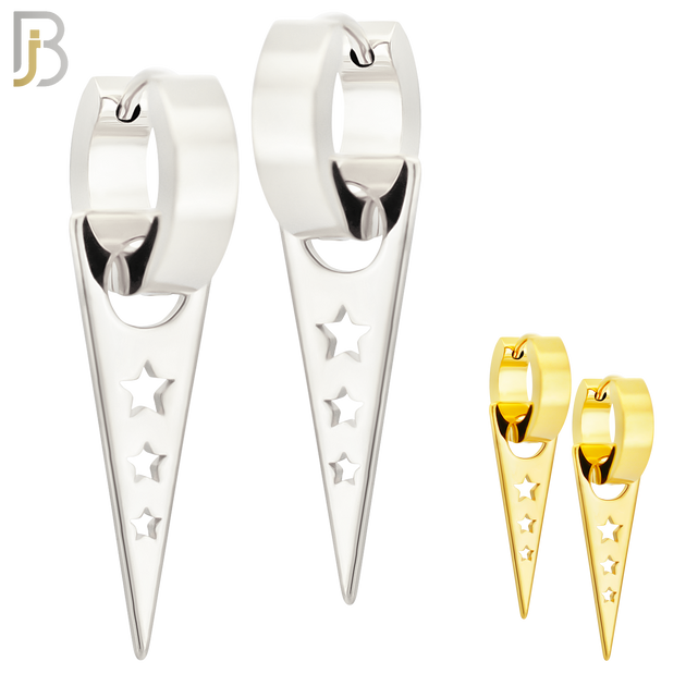 ES301 - 316L Stainless Steel Dangling Triangle with Hollow Stars Design Huggies image 0