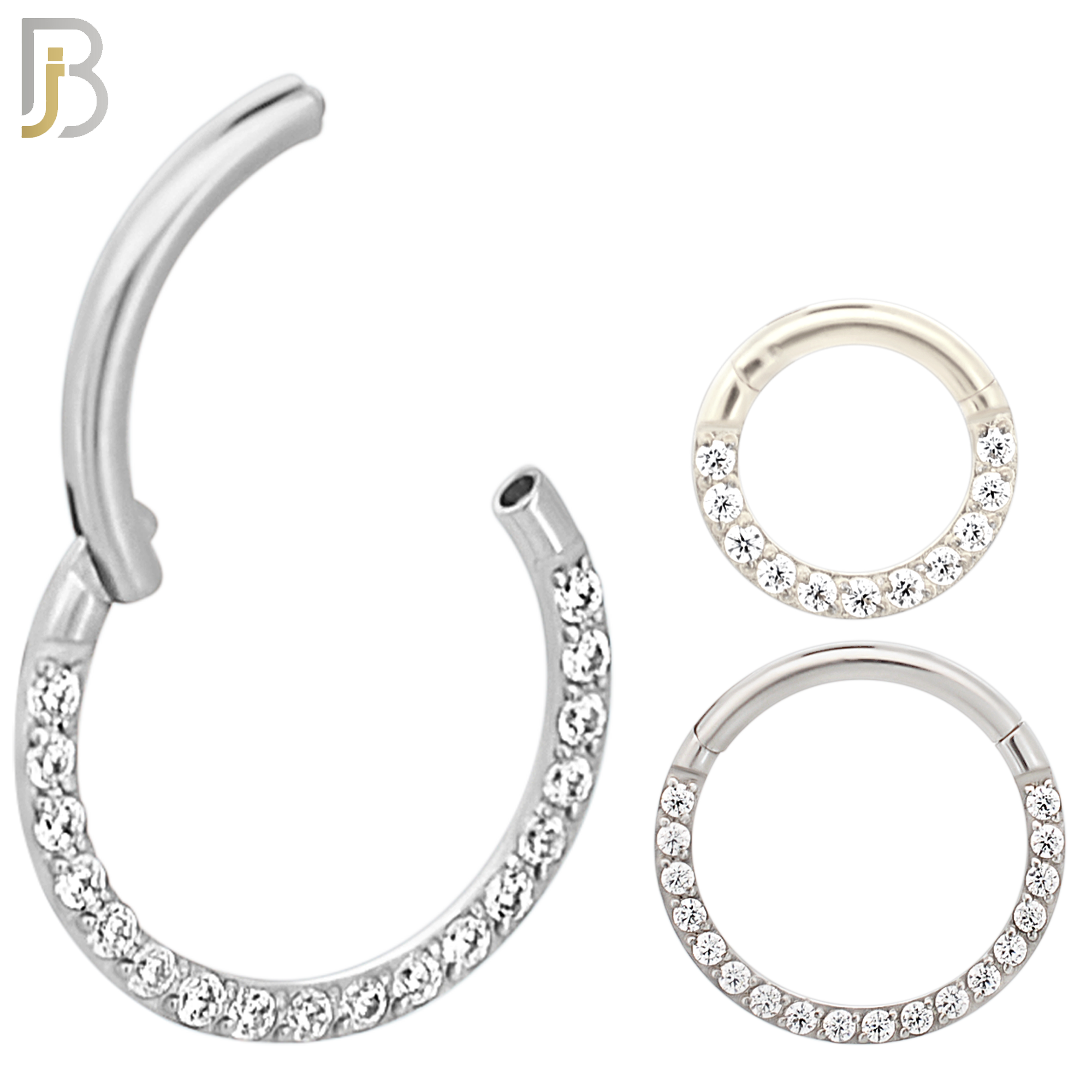 CT93S -  316 Stainless Steel Hinged Hoop with CZ Gems Nose Rings (PACK OF 6) image 0