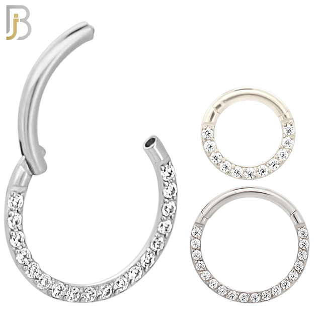 CT93S -  316 Stainless Steel Hinged Hoop with CZ Gems Nose Rings (PACK OF 6) image 0