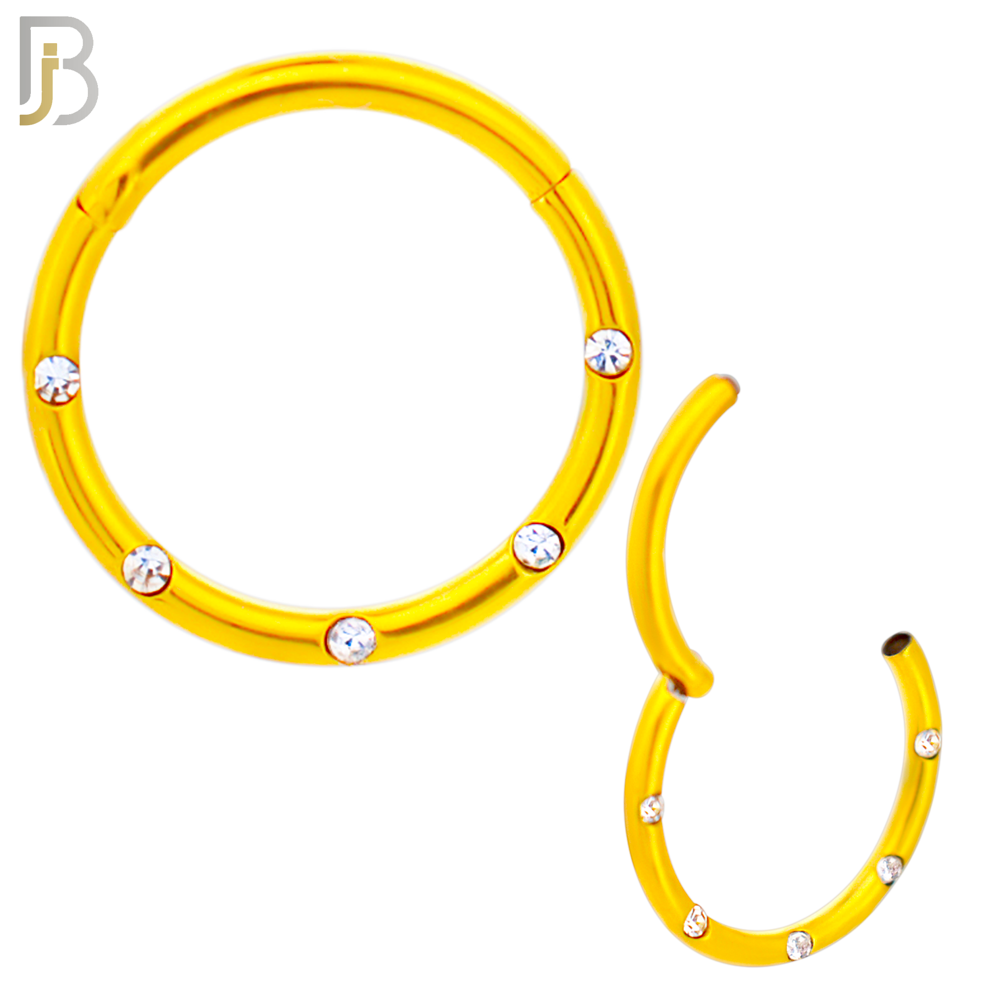 CT92 -  316 Stainless Steel Hinged Hoop with CZ Gems in Flush Setting Nose Rings (PACK OF 6) image 5