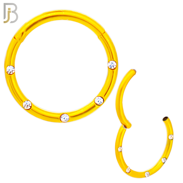 CT92 -  316 Stainless Steel Hinged Hoop with CZ Gems in Flush Setting Nose Rings (PACK OF 6) image 5
