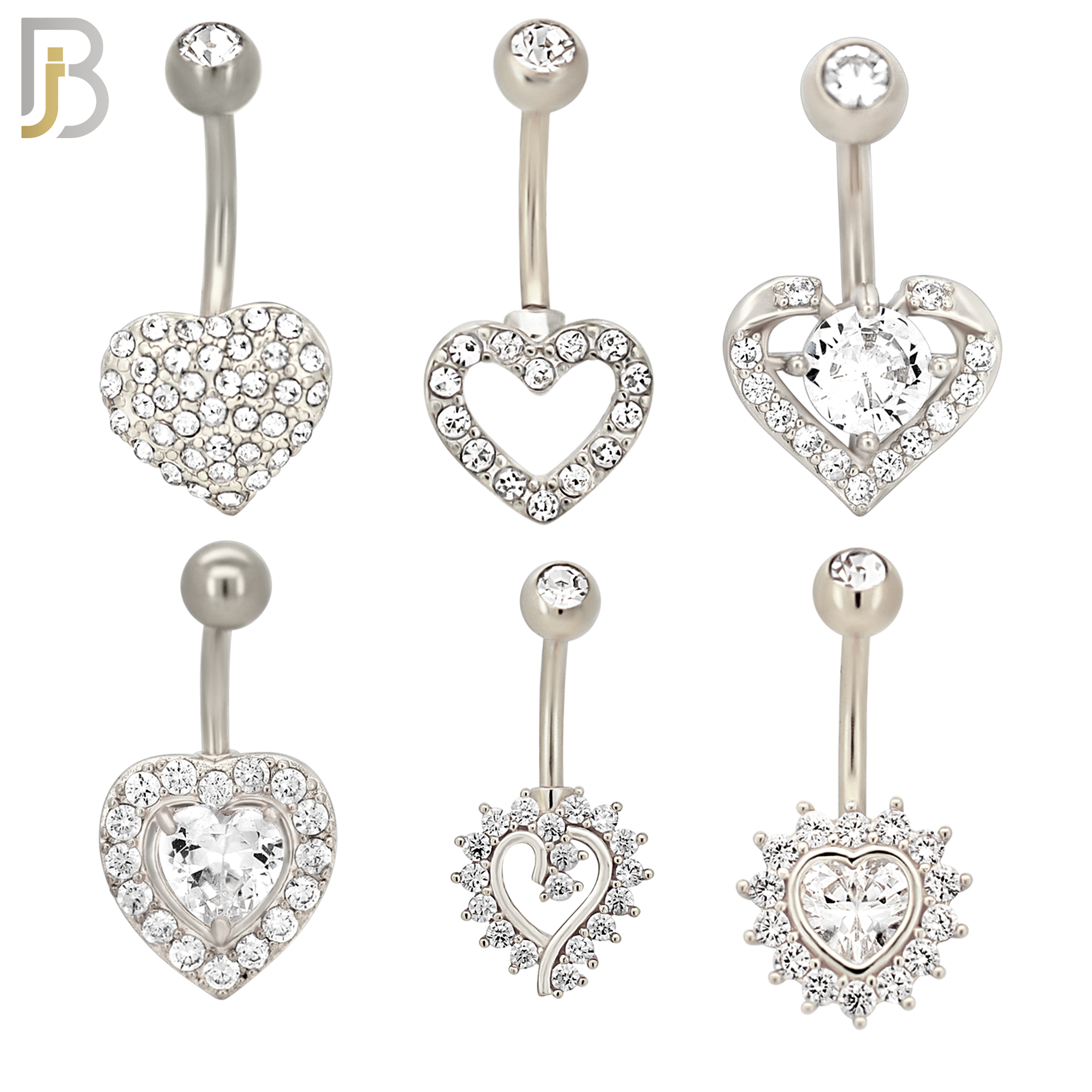 PK-NB17 - 316L Surgical Steel Different Heart Design Banana Belly Ring Pack of 24 image 1