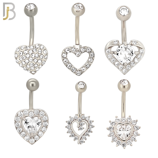 PK-NB17 - 316L Surgical Steel Different Heart Design Banana Belly Ring Pack of 24 image 1