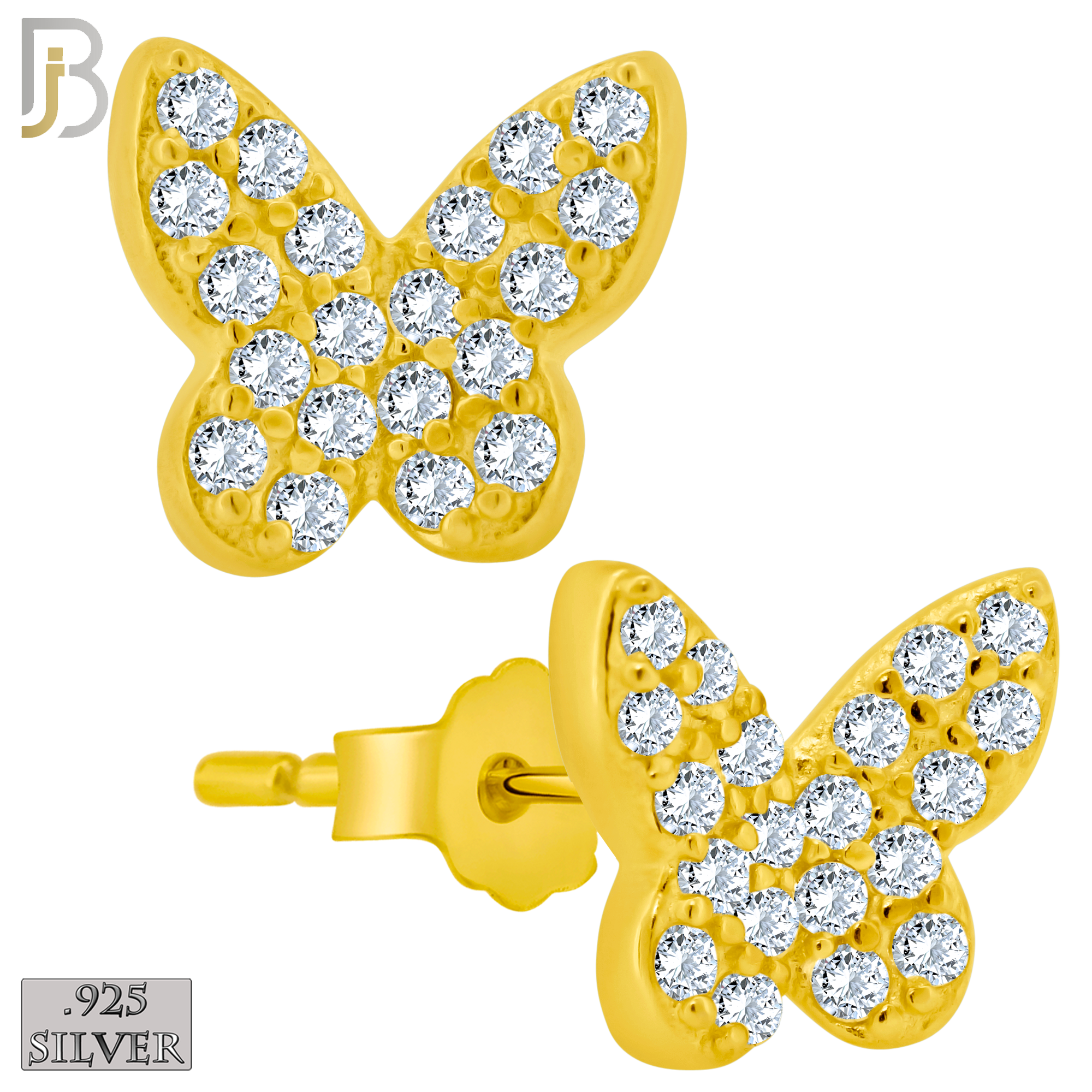 925-ES316 - Push Back - .925 Sterling Silver Butterfly with Multi CZ Stud Earrings image 2