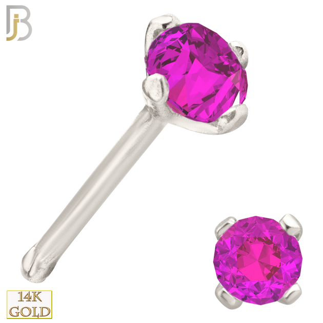 14-NR01CWP - 20g 14k White Gold Nose Bone with Pink Colored CZ - 2mm image