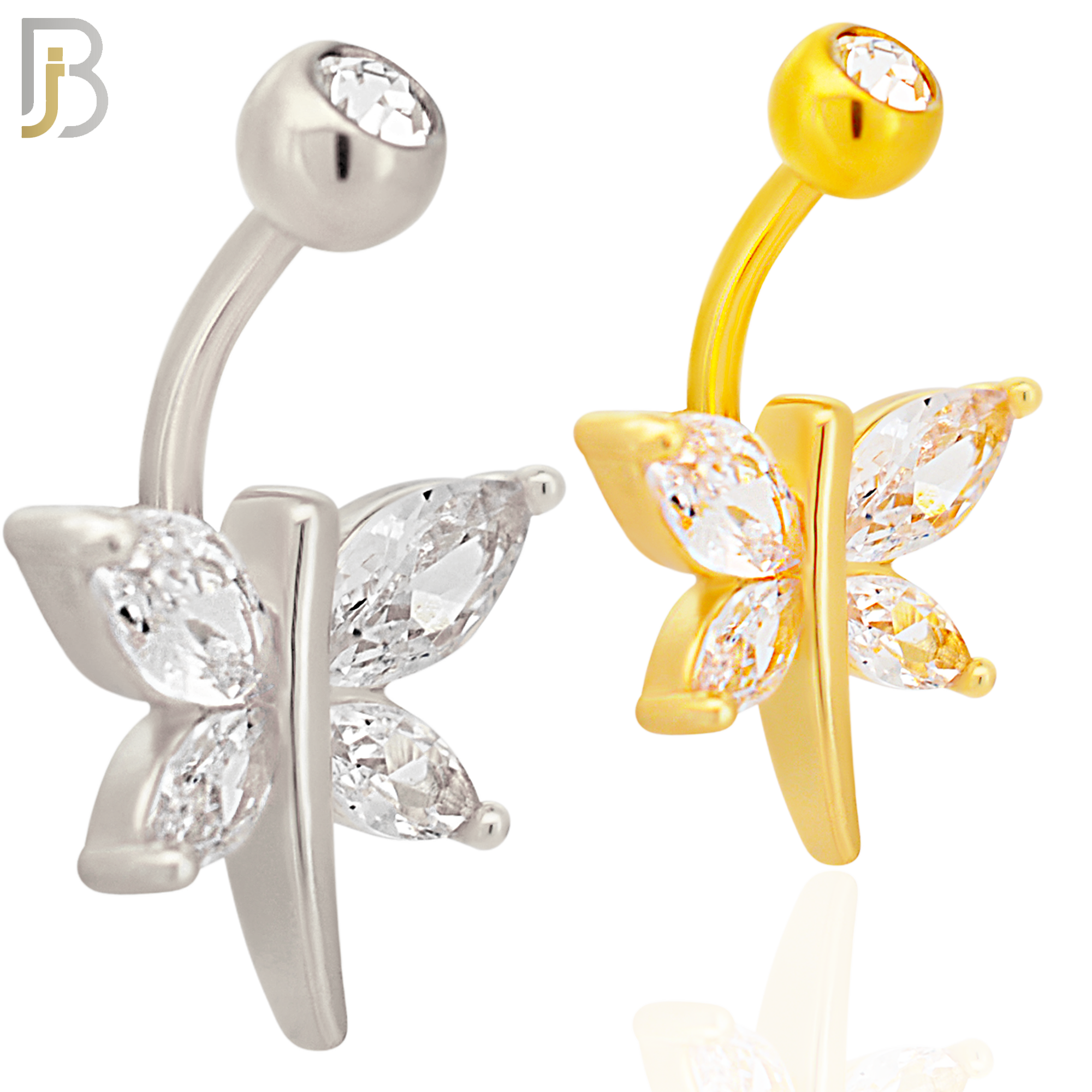 NB70 -  316L Stainless Steel Banana Belly Ring with Dragon Fly Design Cubic Zirconia image 0