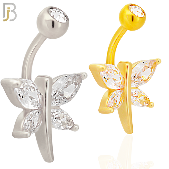 NB70 -  316L Stainless Steel Banana Belly Ring with Dragon Fly Design Cubic Zirconia image 0