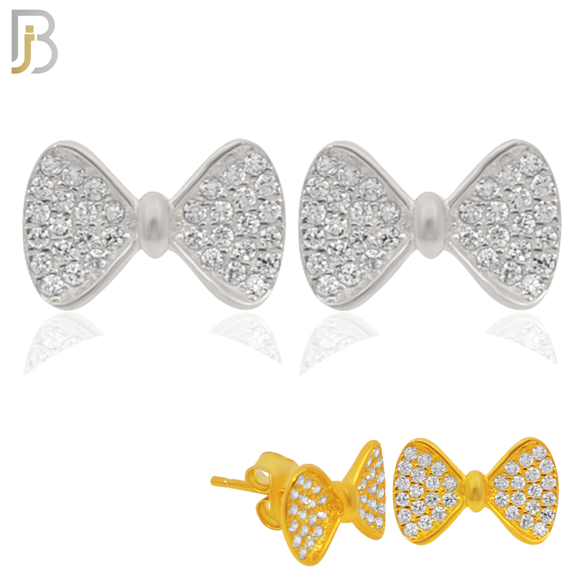 925-ES235 – .925 Sterling Silver Bow Tie with Zircon Design Earring Stud image 0