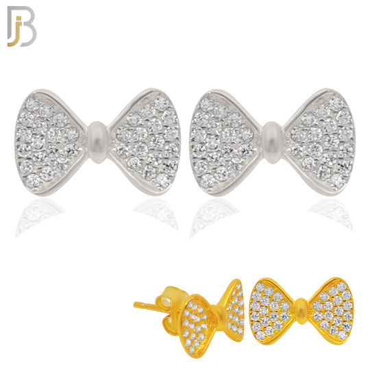 925-ES235 – .925 Sterling Silver Bow Tie with Zircon Design Earring Stud image 0