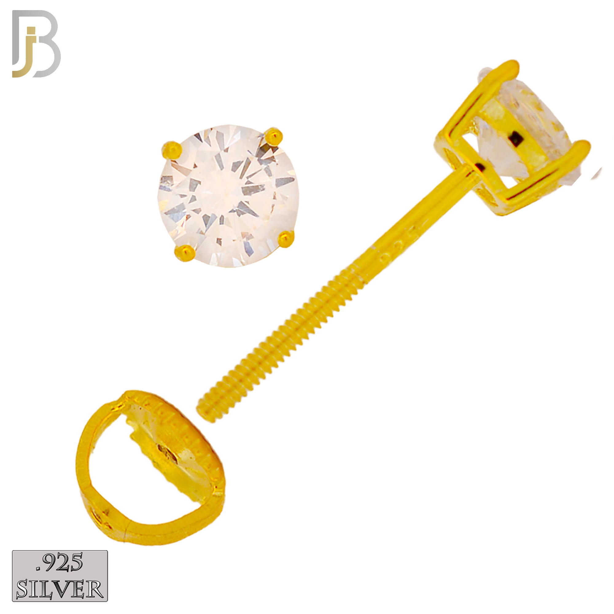 925-ES79-GC - .925 Sterling Silver Push Butterfly Screw Back Stud Earrings Casting Prong Setting with Round Clear Zircon - 2mm image