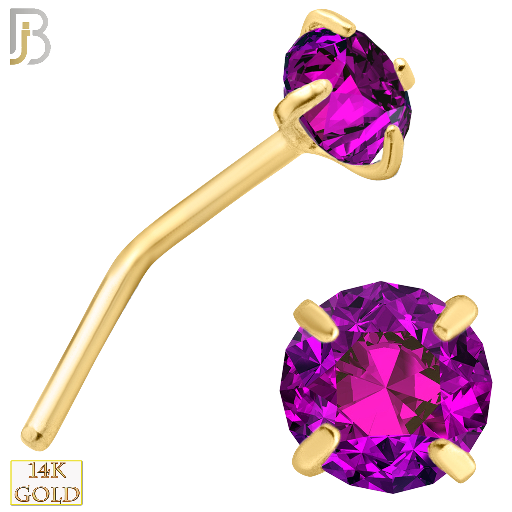 14-NR10YR-22 - 22g-14k Yellow Gold L-Shaped with Ruby in Prong Setting - 3.5mm image