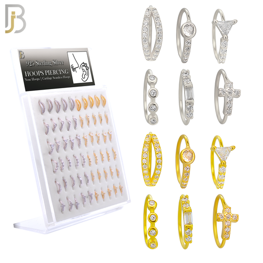 PK-CT9MX1-SG60 - Silver and Gold Plated - 925 Sterling Silver Six Different Designs Nose Hoop - Pack of 60 image