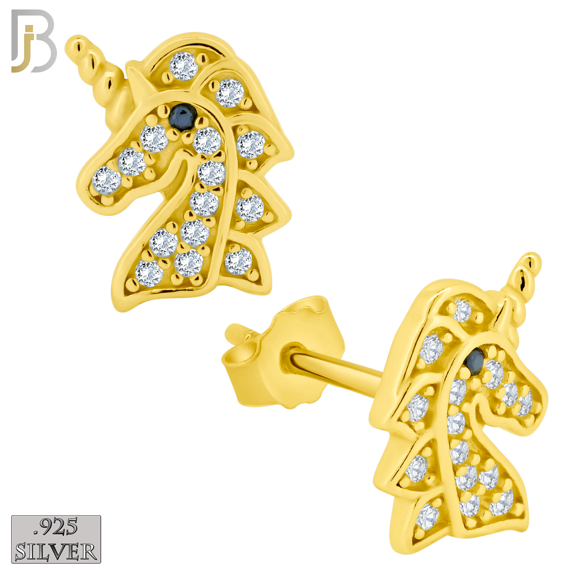 925-ES263 - .925 Sterling Silver Unicorn with Zircon Design Earrings Stud image 2
