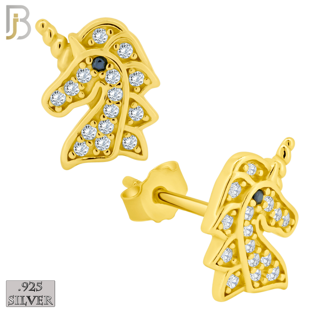 925-ES263 - .925 Sterling Silver Unicorn with Zircon Design Earrings Stud image 2