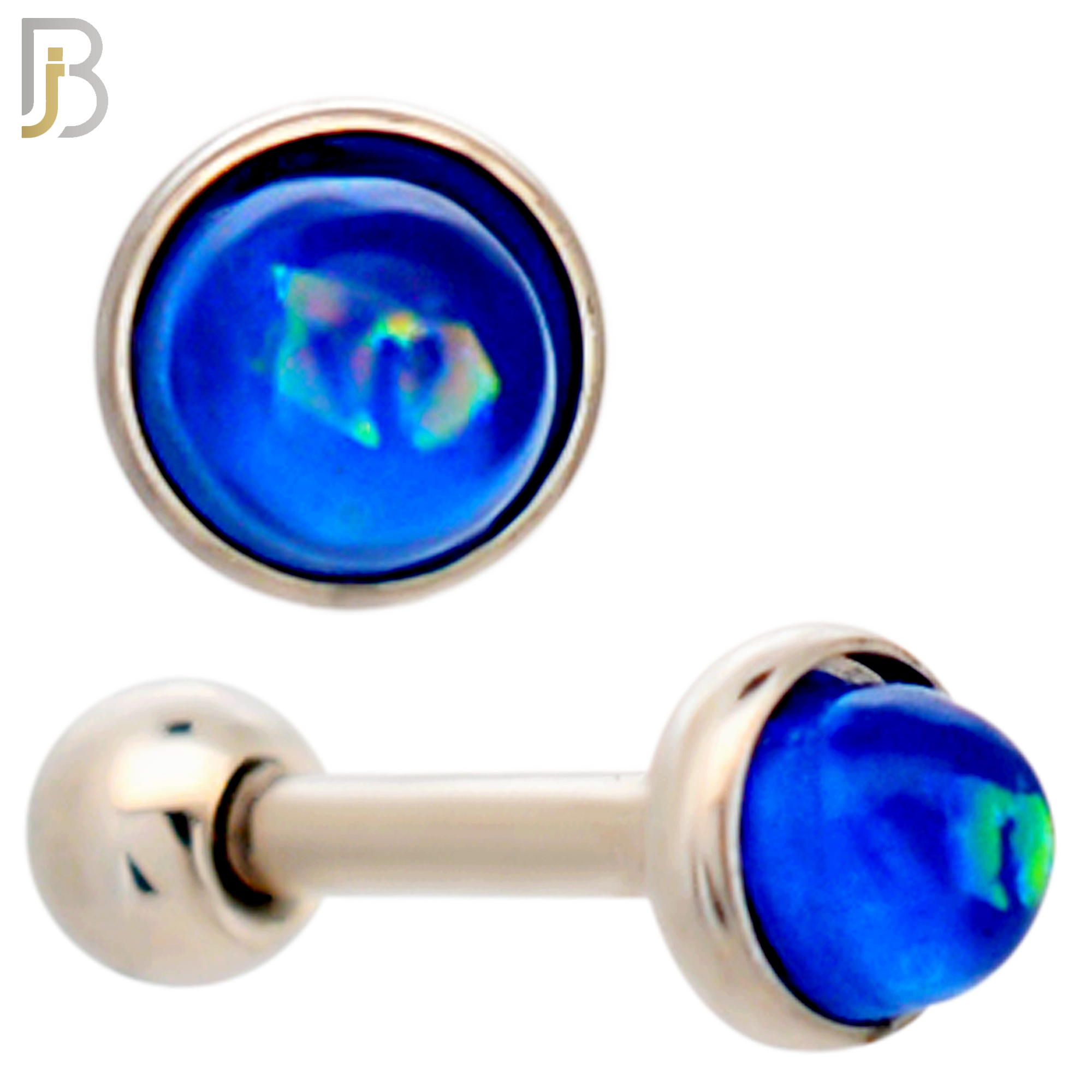 TB120SB - 316L Stainless Steel Opal Blue Bezel Tragus/Cartilage Barbell (Pack of 6) image 2