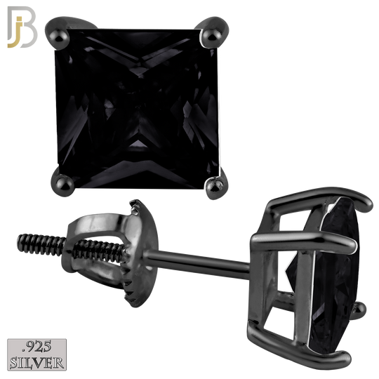 925-ES80-KK - .925 Sterling Silver Black Plated Butterfly Screw Back Stud Earring with Black Square CZ image 0