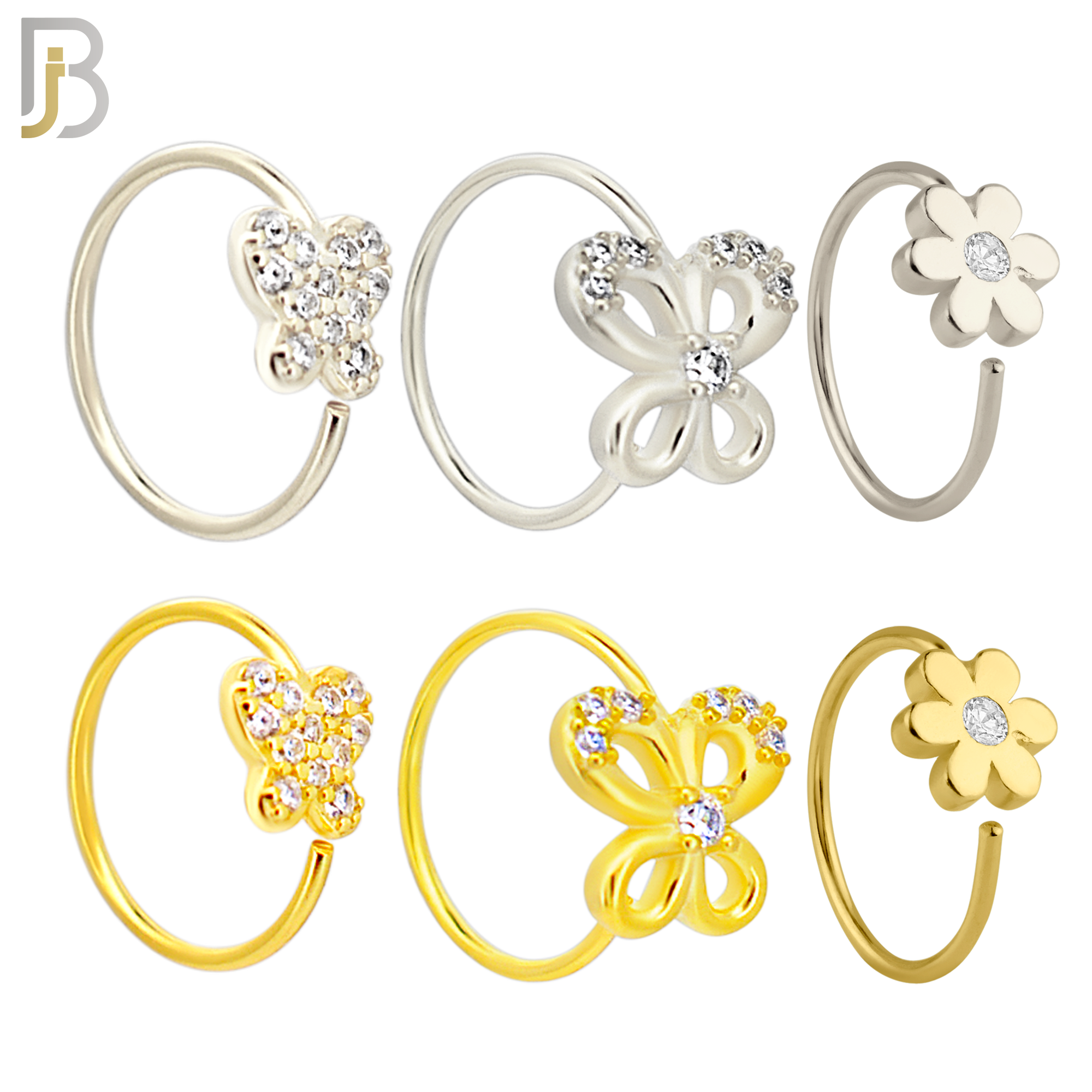 925-PK-CT9MX3-SG60 - 925 Sterling Silver Three Different Designs Nose Hoop - Pack of 60 image 1