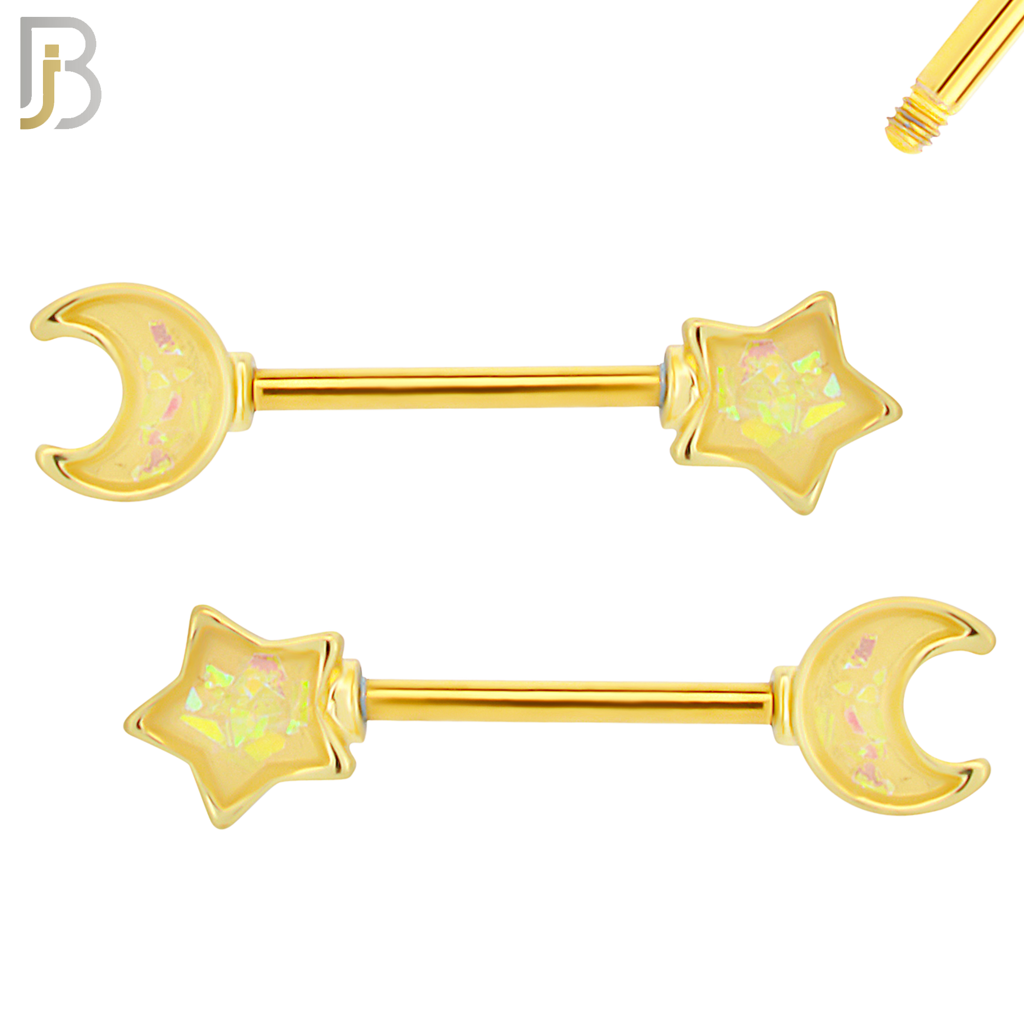 NP55 - 316L Surgical Steel Star and Moon Design Opalite Nipple Rings Pair image 2