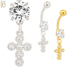 N047 - 316L Stainless Steel Dangling Cross Bezel with Zircon Design Belly Ring with 5mm Screw Ball image 0