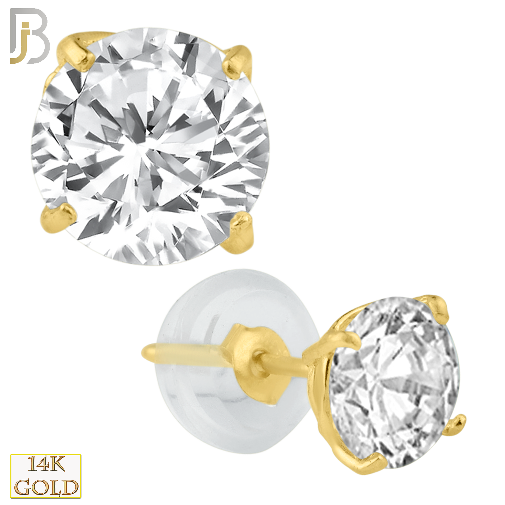 14-ES06YC - 14K Yellow Gold Silicone Back Stud Earrings Casting Prong Setting with Round Clear Zircon image 1