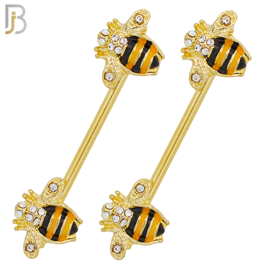 NP31 - 316L Surgical Steel Screw Bee Design with Zircon Nipple Ring Piercing  Pair image 0