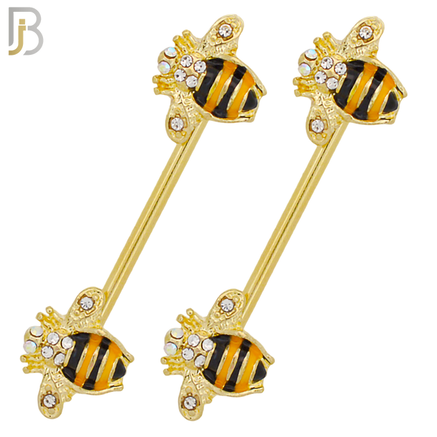 NP31 - 316L Surgical Steel Screw Bee Design with Zircon Nipple Ring Piercing  Pair image 0