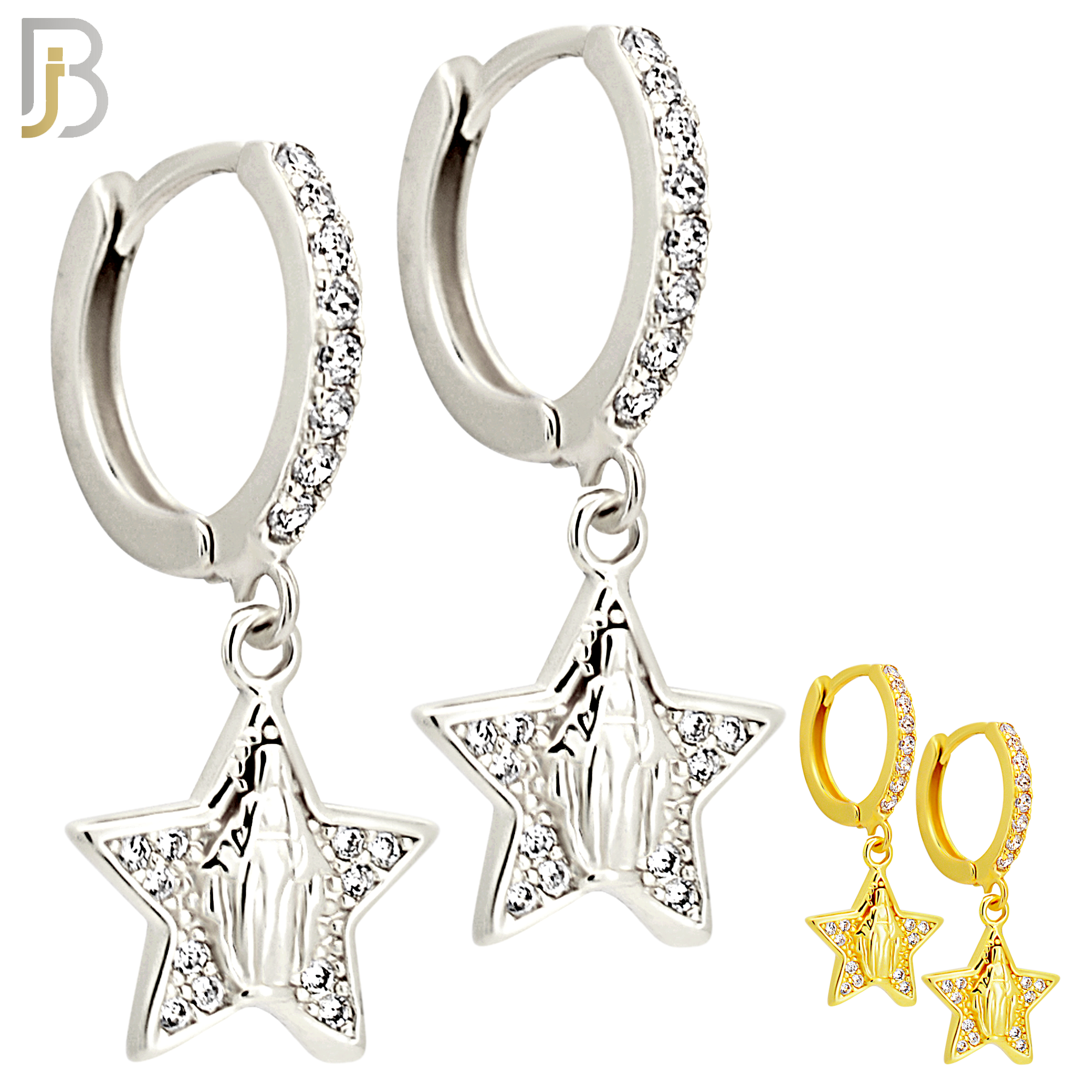 ES507 - 316L Stainless Steel Dangling Star Virgin Mary Huggies Earrings image 0