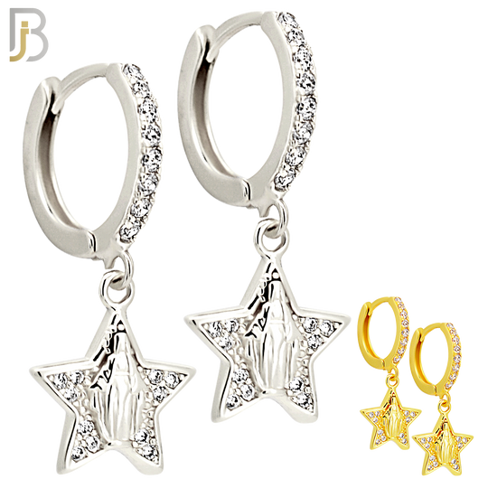 ES507 - 316L Stainless Steel Dangling Star Virgin Mary Huggies Earrings image 0