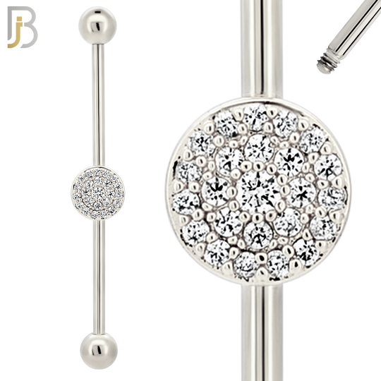 BB29 - 316L Surgical Steel Screw Bar with Brass Round with Multi CZ Design Barbell Industrial (PACK OF 4) image 1