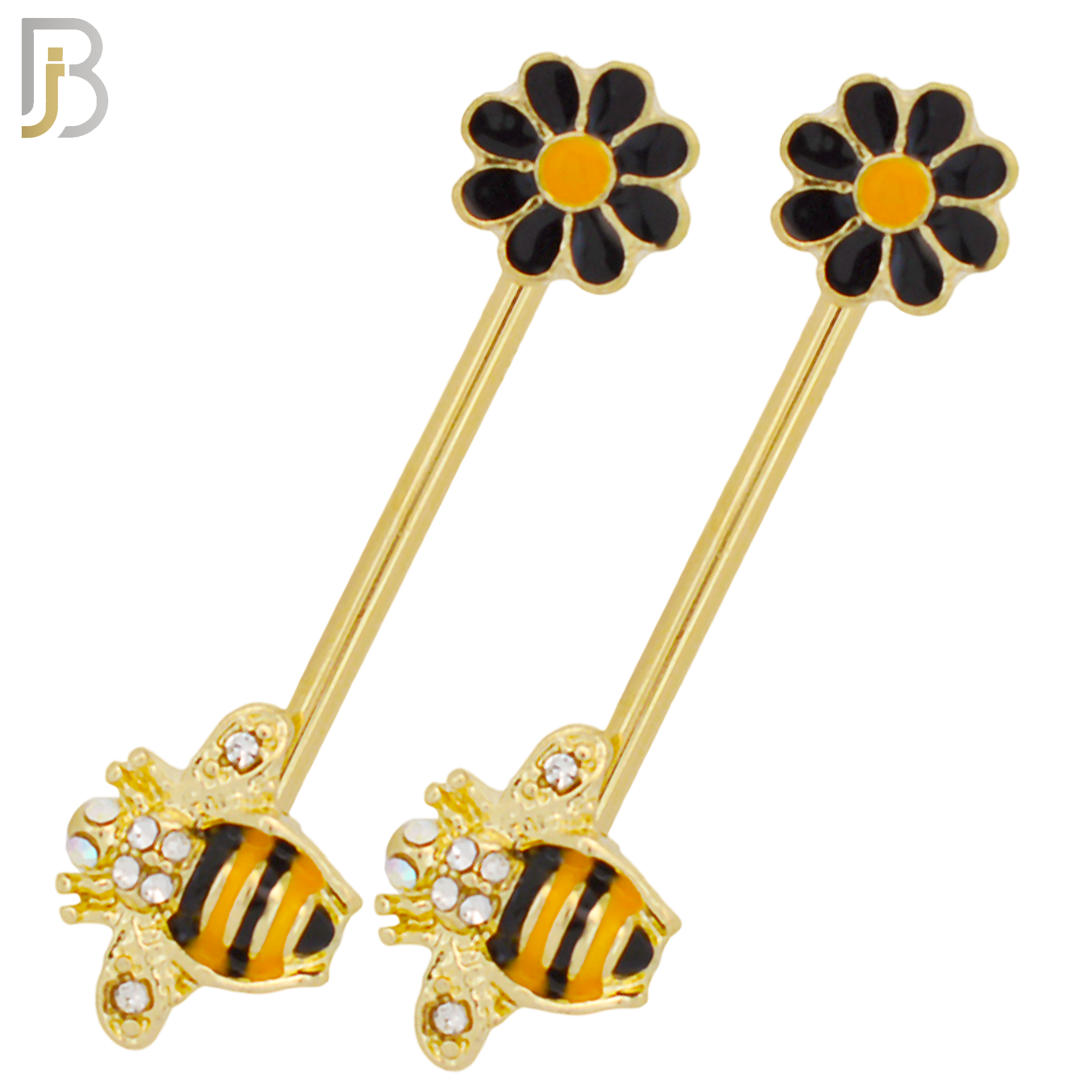 NP32 - 316L Surgical Steel Screw Bee with Flower Design with Zircon Nipple Ring Piercing Pair image 0