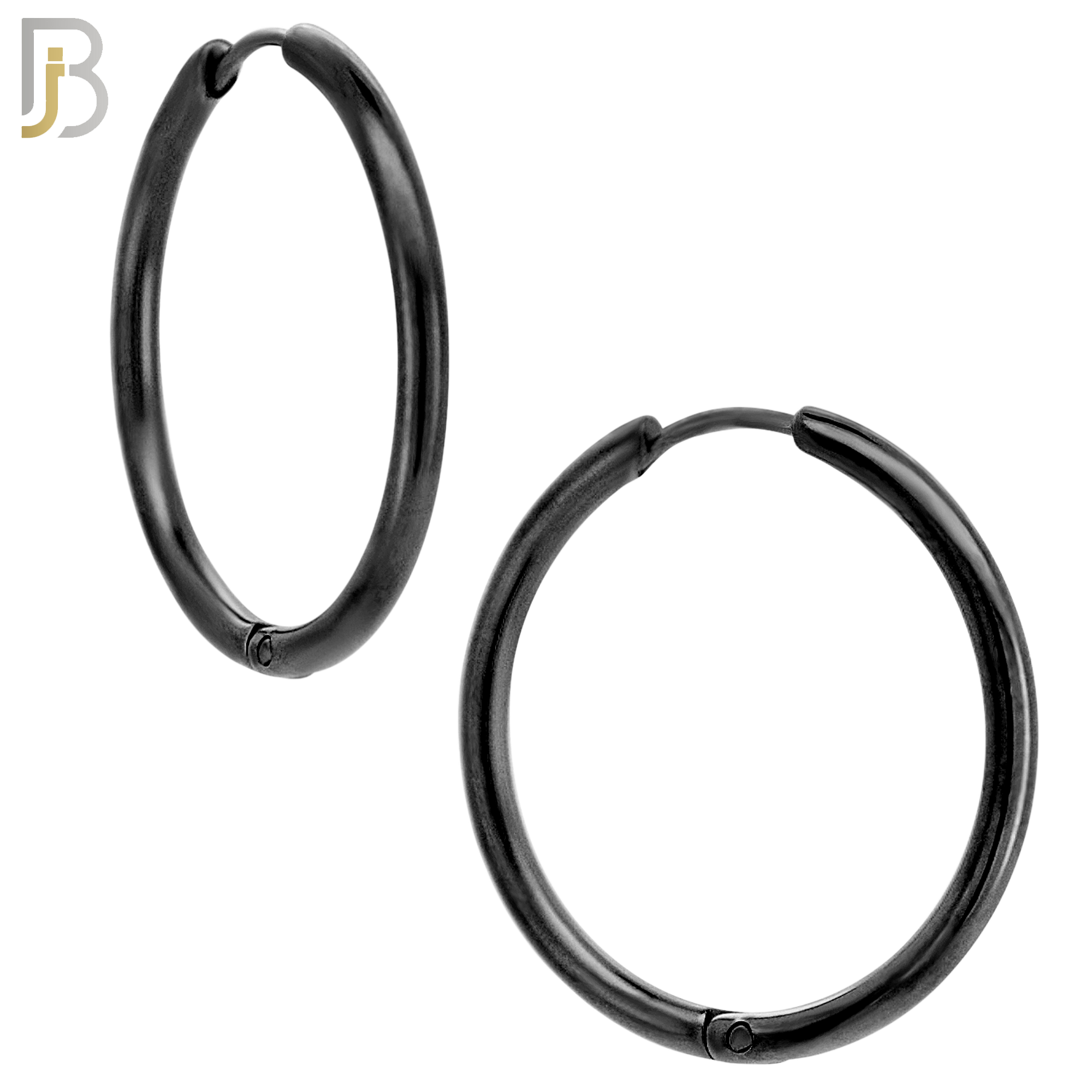 ES95K - 316L Stainless Steel Black Plated 2mm Thickness Plain Hoops Design Huggies Clip On - 20mm image