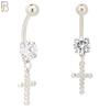 N039 - 316L Stainless Steel Dangling Bezel Cross with Zircon Design Belly Ring with 5mm Screw Ball image 1